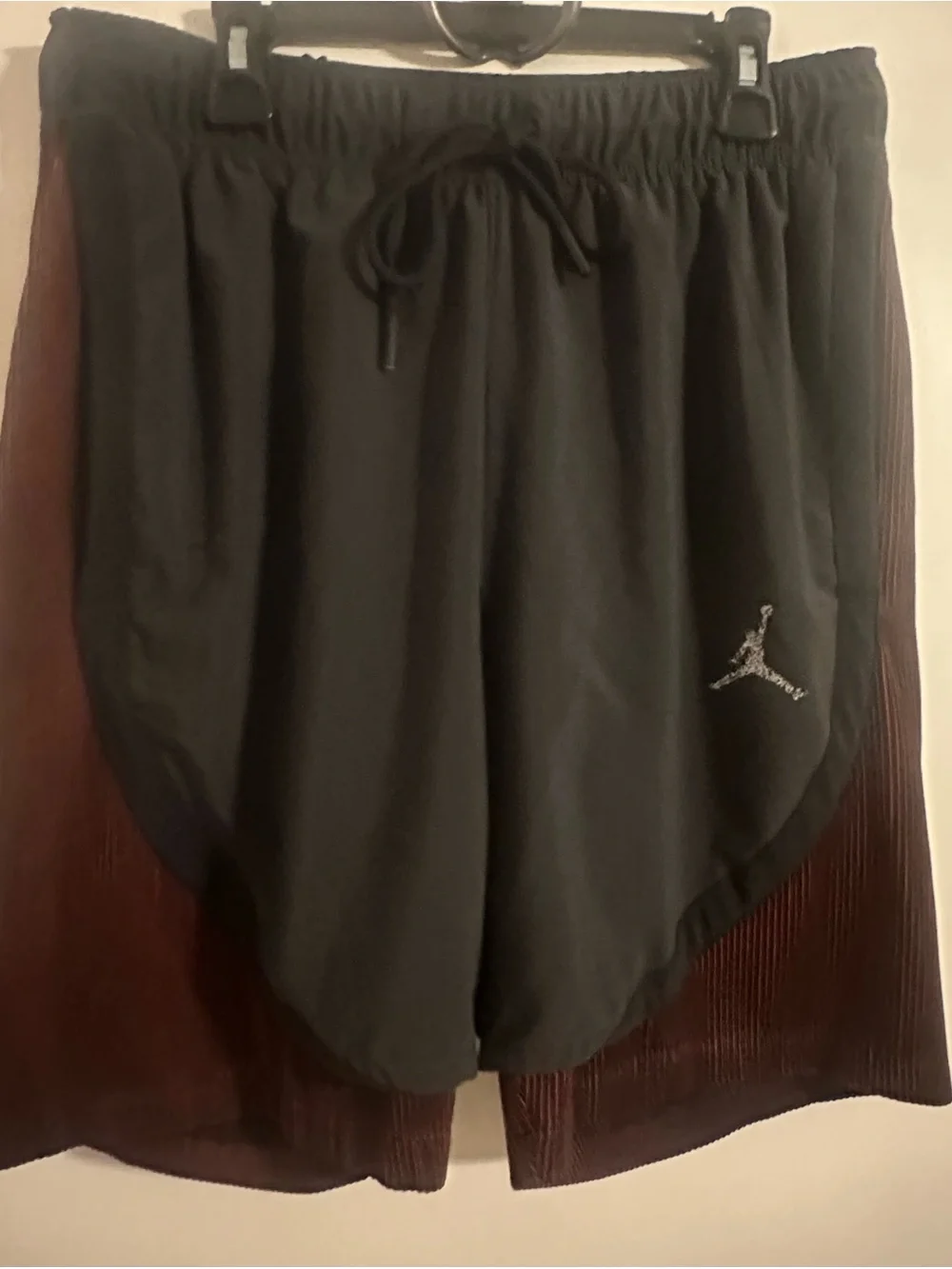 Jordan Black Athletic Layered Training Shorts with Red Underlayer